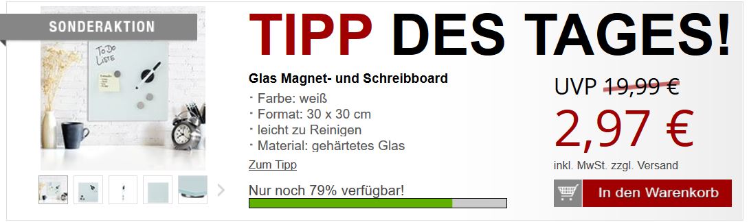 Glas und Schreibboard für 8,97€ inkl. Versand